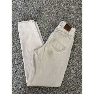 Vintage Lee Riveted Jeans High Rise Mom Denim Beige Light Stone 25” x 31” USA